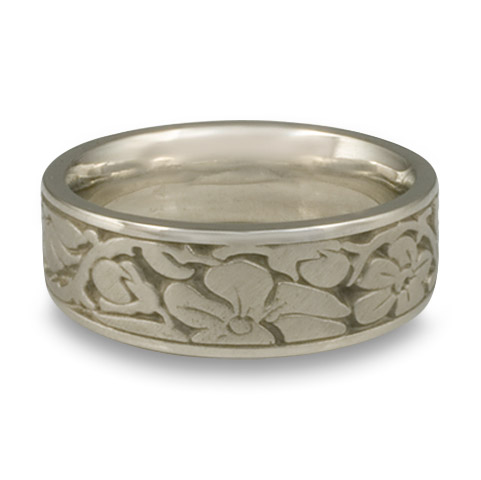 Wide Cherry Blossom Wedding Ring in 14K White Gold