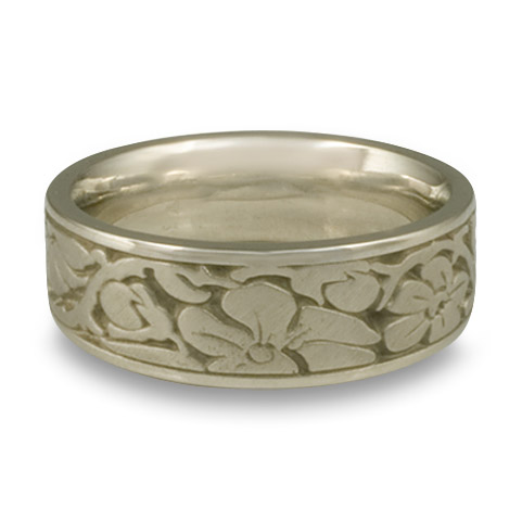 Wide Cherry Blossom Wedding Ring in 18K White Gold