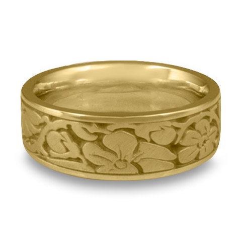 Wide Cherry Blossom Wedding Ring in 18K Yellow Gold