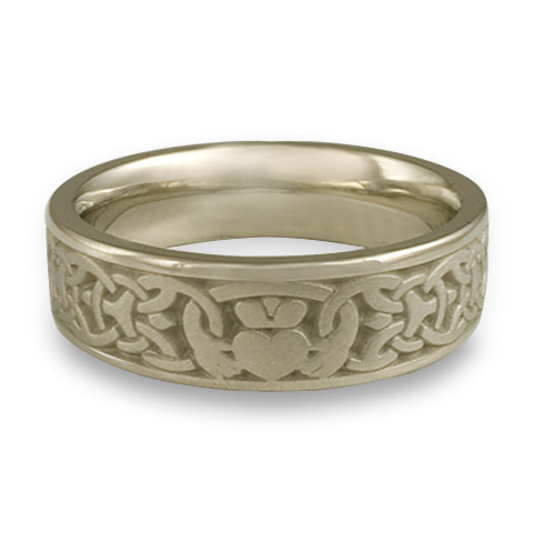 Wide Claddagh Wedding Ring in 18K White Gold