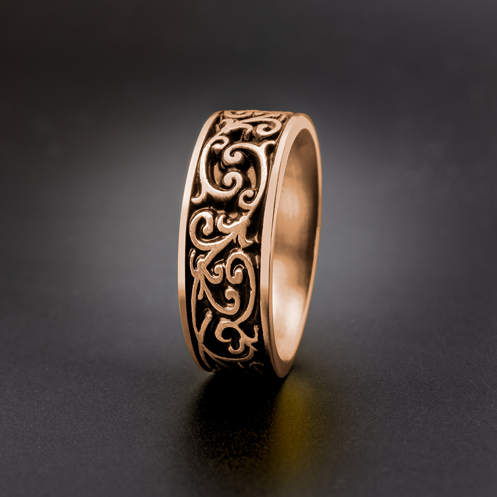 Wide Continuous Garden Gate Wedding Ring in 18K Rose Gold Antiqued