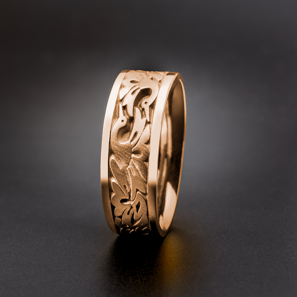 Wide Cranes Wedding Ring in 18K Rose Gold
