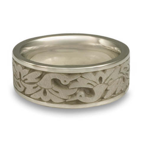 Wide Cranes Wedding Ring in 18K White Gold