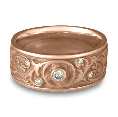Wide Garden Gate Wedding Ring with Gems in 14K Rose Gold