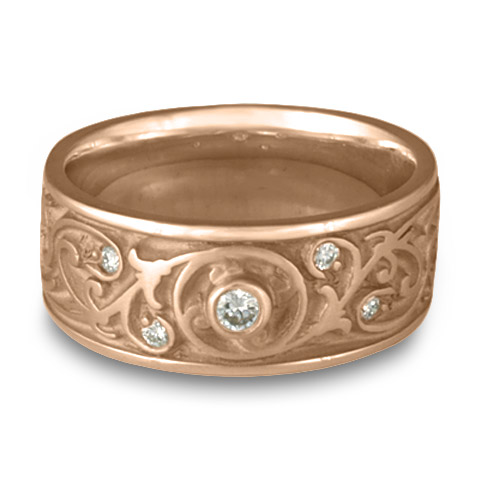 Wide Garden Gate Wedding Ring with Gems in 18K Rose Gold