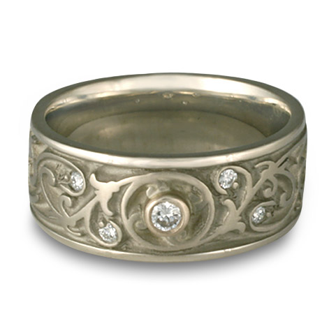Wide Garden Gate Wedding Ring with Gems in Platinum
