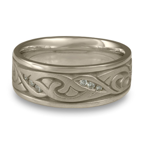 Wide Papyrus Wedding Ring with Gems in 14K White Gold