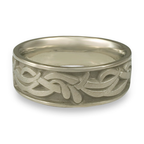 Wide Paradise Flower Wedding Ring in 18K White Gold