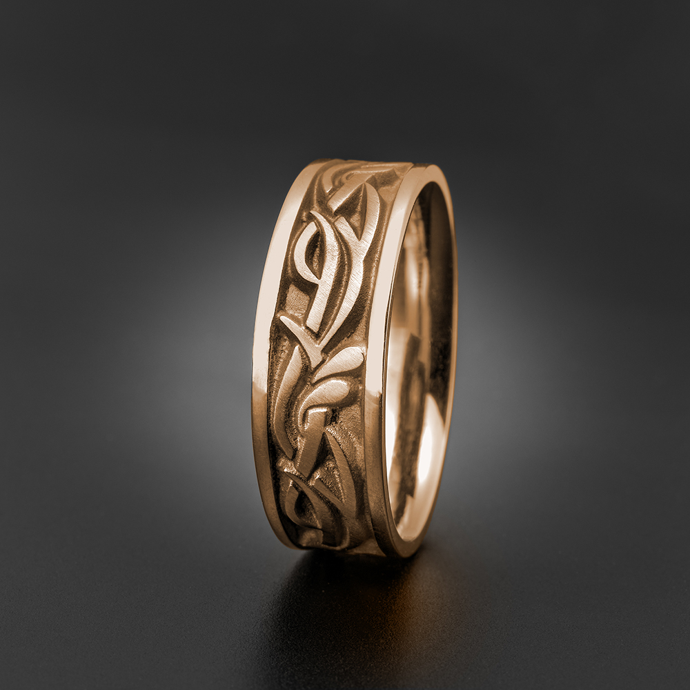 Wide Paradise Flower Wedding Ring in 18K Rose Gold