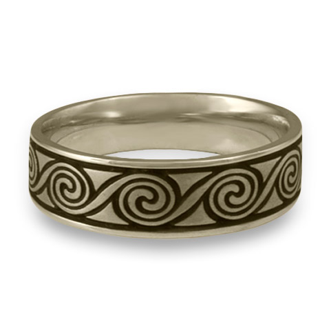Wide Rolling Moon Wedding Ring in 18K White Gold With Antique