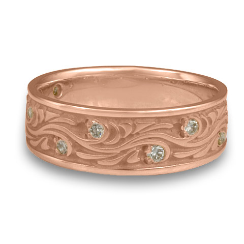 Wide Starry Night Wedding Ring with Gems in 14K Rose Gold