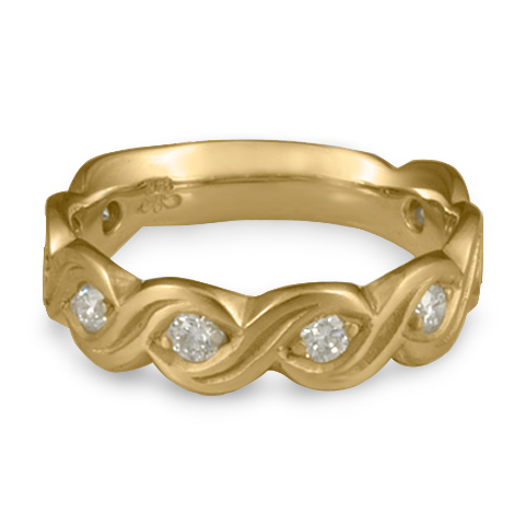 Wide Tides Wedding Ring with Gems in 14K Yellow Gold