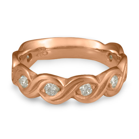Wide Tides Wedding Ring with Gems in 18K Rose Gold