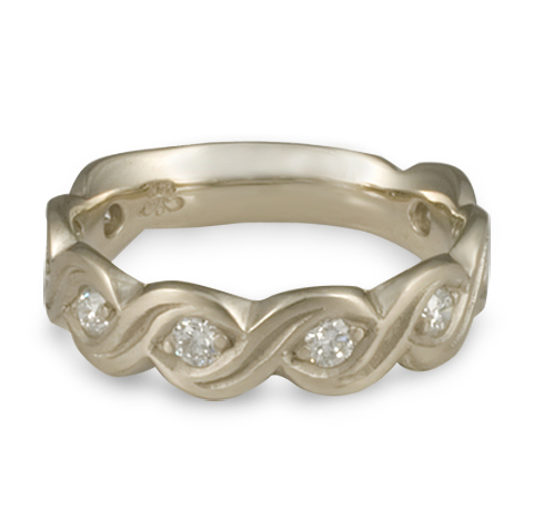 Wide Tides Wedding Ring with Gems in 14K White Gold