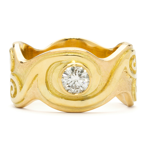 Wide Triscali Ring with Diamonds in