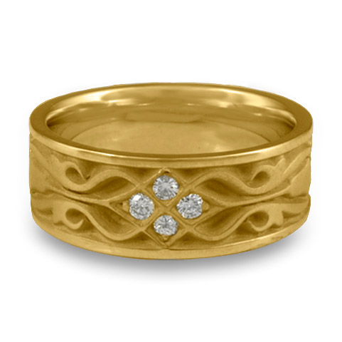 Wide Tulip Braid Wedding Ring with Gems in 14K Yellow Gold