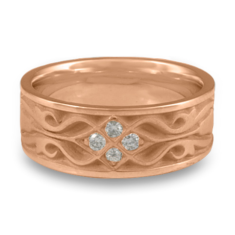 Wide Tulip Braid Wedding Ring with Gems in 18K Rose Gold