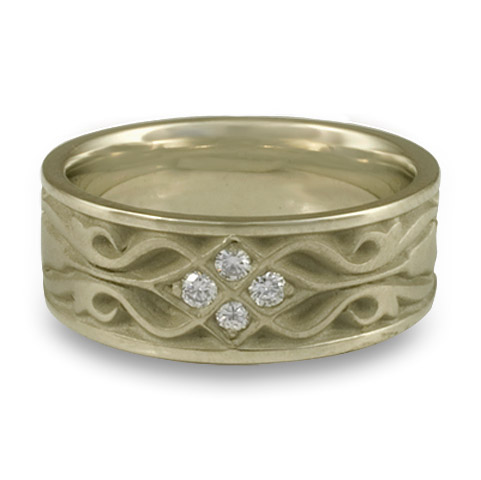 Wide Tulip Braid Wedding Ring with Gems in 18K White Gold
