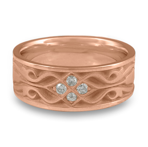 Wide Tulip Braid Wedding Ring with Gems in 14K Rose Gold