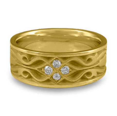 Wide Tulip Braid Wedding Ring with Gems in 18K Yellow Gold