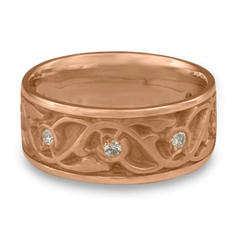 Wide Tulips and Vines Wedding Ring with Gems in 14K Rose Gold