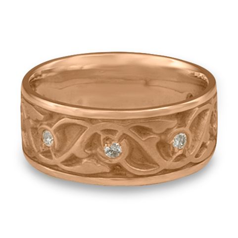 Wide Tulips and Vines Wedding Ring with Gems in 18K Rose Gold