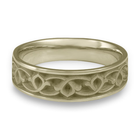 Wide Water Lillies Wedding Ring in 18K White Gold