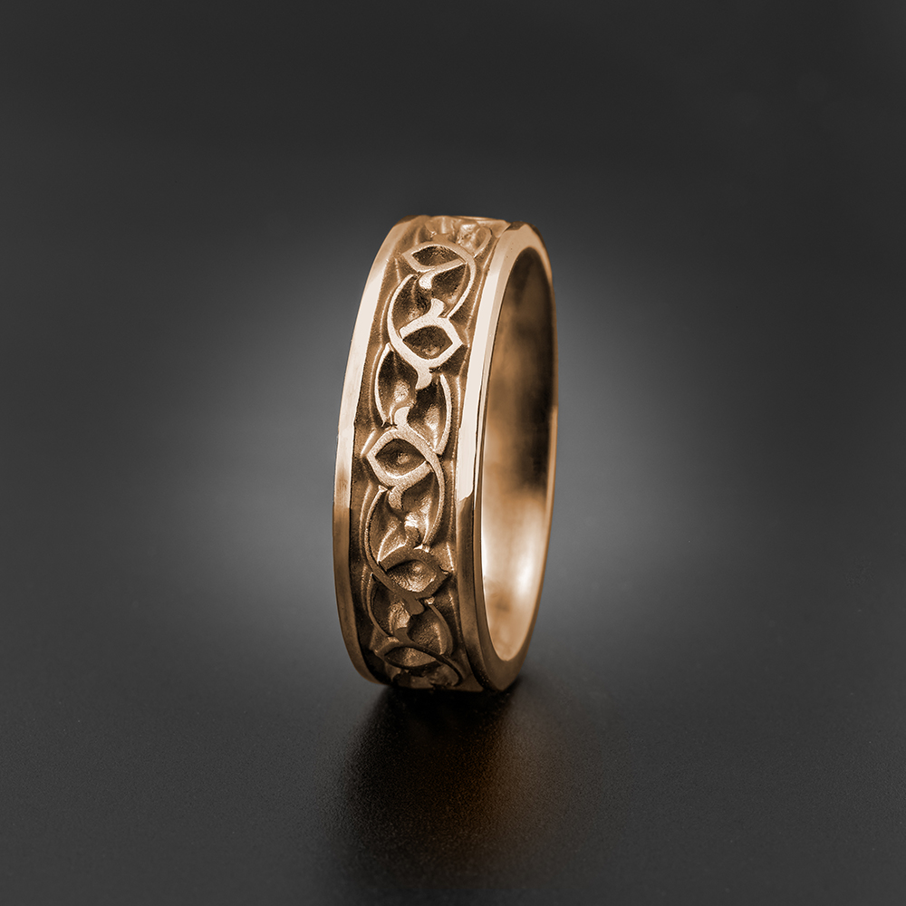Wide Water Lillies Wedding Ring in 18K Yellow Gold