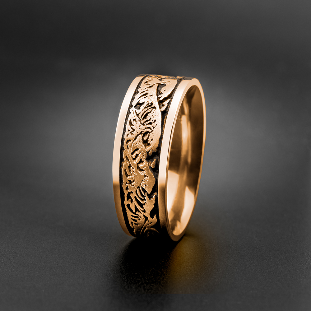 Wide Wave Wedding Ring in 18K Rose Gold  Antiqued