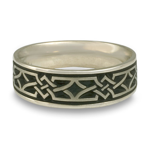 Wide Weaving Stars Wedding Ring in 18K White Gold with Antique