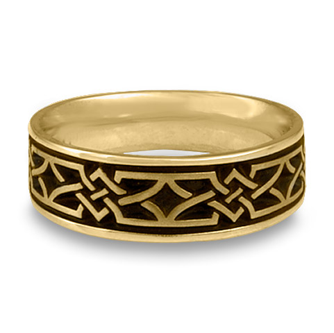 Wide Weaving Stars Wedding Ring in 18K Yellow Gold with Antique