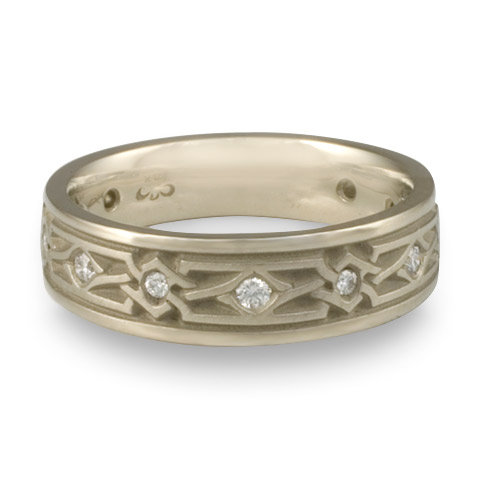 Wide Weaving Stars Wedding Ring with Gems in 14K White Gold