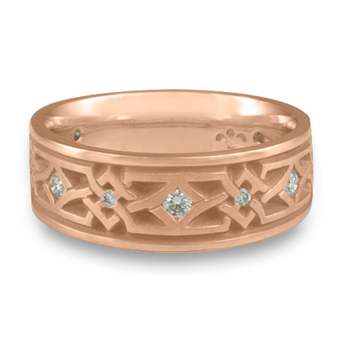 Wide Weaving Stars Wedding Ring with Gems in 18K Rose Gold