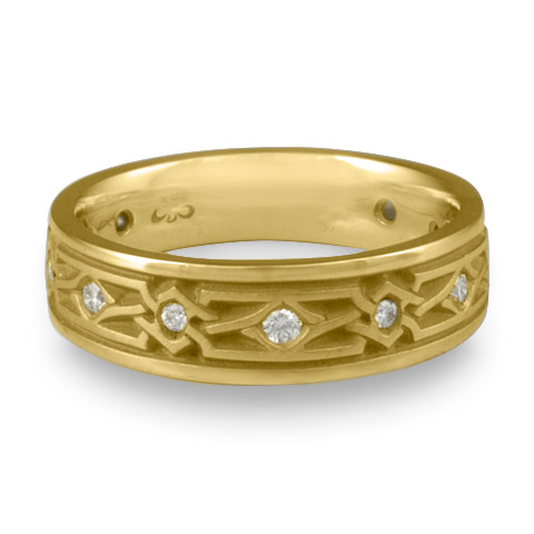 Wide Weaving Stars Wedding Ring with Gems in 18K Yellow Gold
