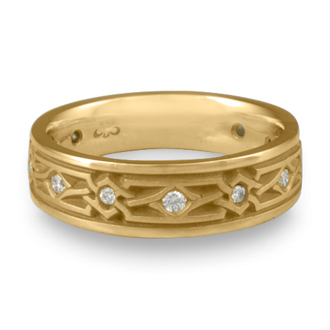 Wide Weaving Stars Wedding Ring with Gems in 14K Yellow Gold