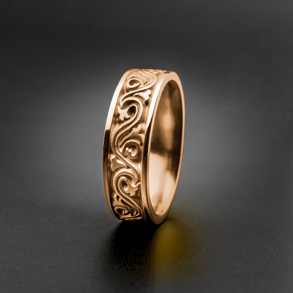 Wide Wind and Waves Wedding Ring in