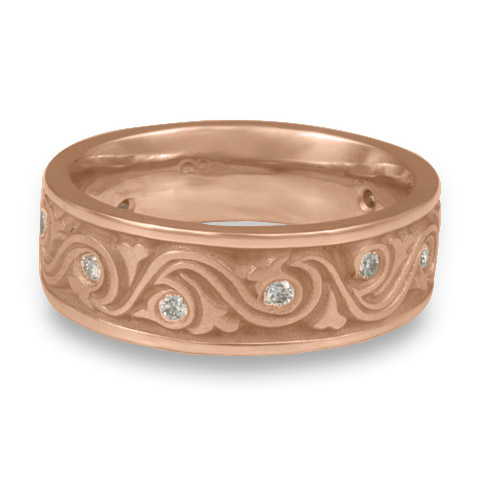 Wide Wind and Waves Wedding Ring with Gems in 18K Rose Gold
