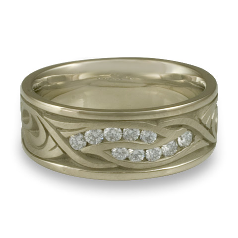 Wide Yin Yang Wedding Ring with Gems in 18K White Gold