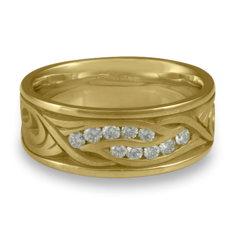Wide Yin Yang Wedding Ring with Gems in 18K Yellow Gold