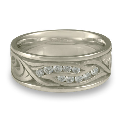 Wide Yin Yang Wedding Ring with Gems in Platinum