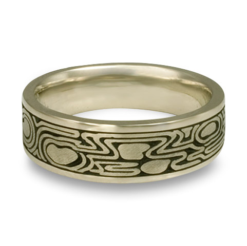 Wide Zen Garden Wedding Ring in 18K White Gold With Antique