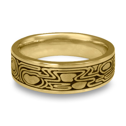 Wide Zen Garden Wedding Ring in 18K Yellow Gold With Antique