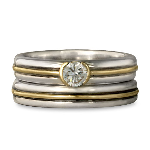 Windsor Bridal Ring Set in Sterling Silver & 18K Yellow Gold With Diamond