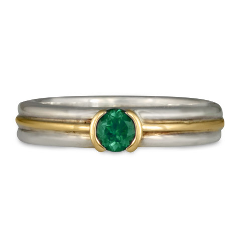 Windsor Engagement Ring in Sterling Silver & 18K Yellow Gold With Emerald