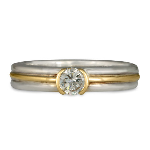 Windsor Engagement Ring in Sterling Silver & 18K Yellow Gold With Moissanite