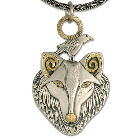 Wolf and Raven Pendant 24K in