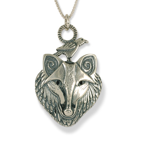 Wolf and Raven Pendant Sterling Silver