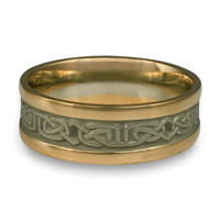 Extra Narrow Two Tone Labyrinth Wedding Ring in 14K Yellow Gold Borders w 14K White Gold Center