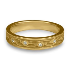 Extra Narrow Water Lilies Wedding Ring with Gems  in 14K Yellow Gold