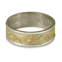 Narrow Bordered Flores Wedding Ring in Two Tone